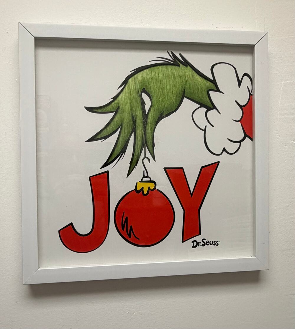 Dr Seuss The Grinch JOY Faux Fur Framed Wall Art 17” Christmas Decor